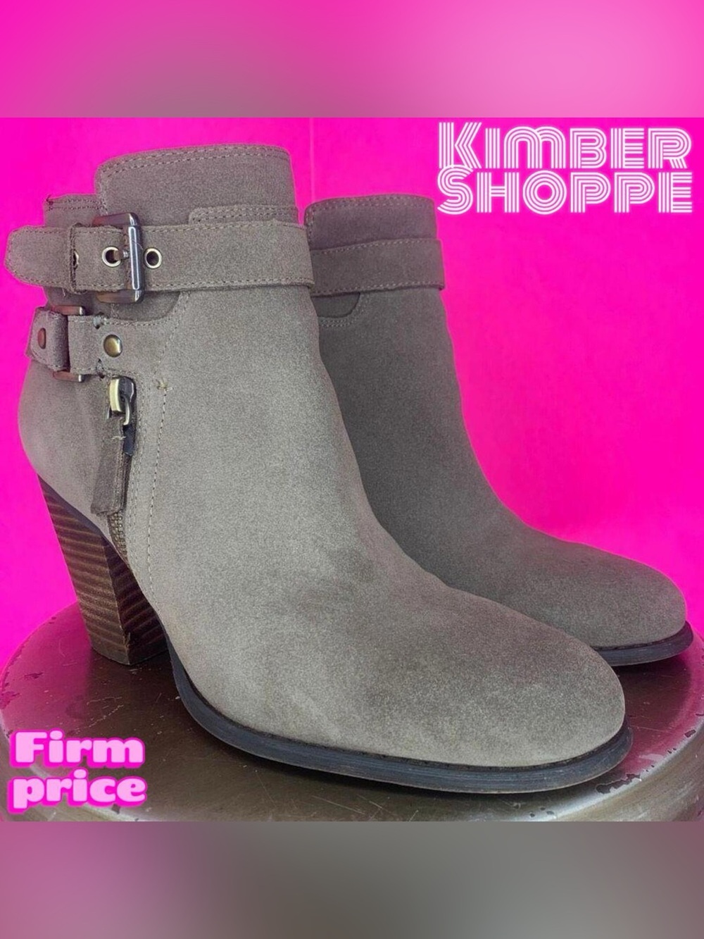 Guess Flora Gray Suede Side Buckle Block Heel Ankle Boot US 9.5 EU 40 UK 7.5